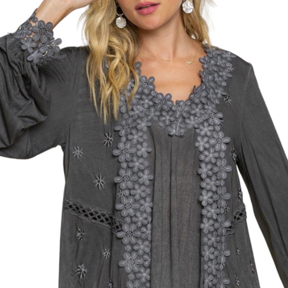 Gray Floral Embroidered Blouse